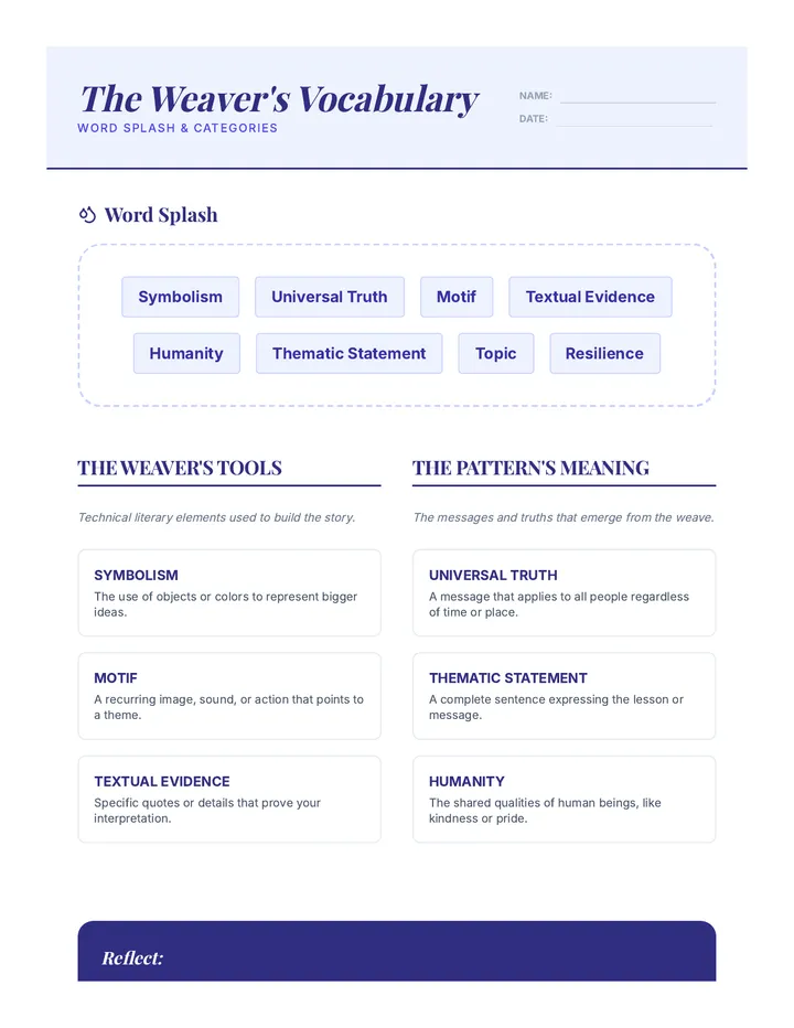 Theme Weaver Word Splash Handout
