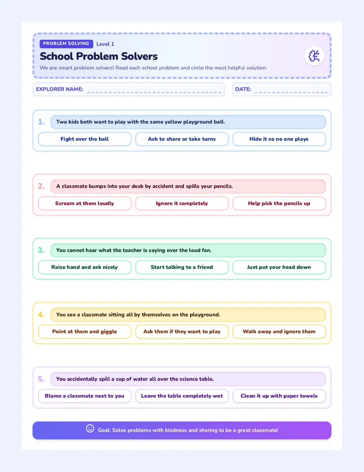 Problem Solvers Worksheet