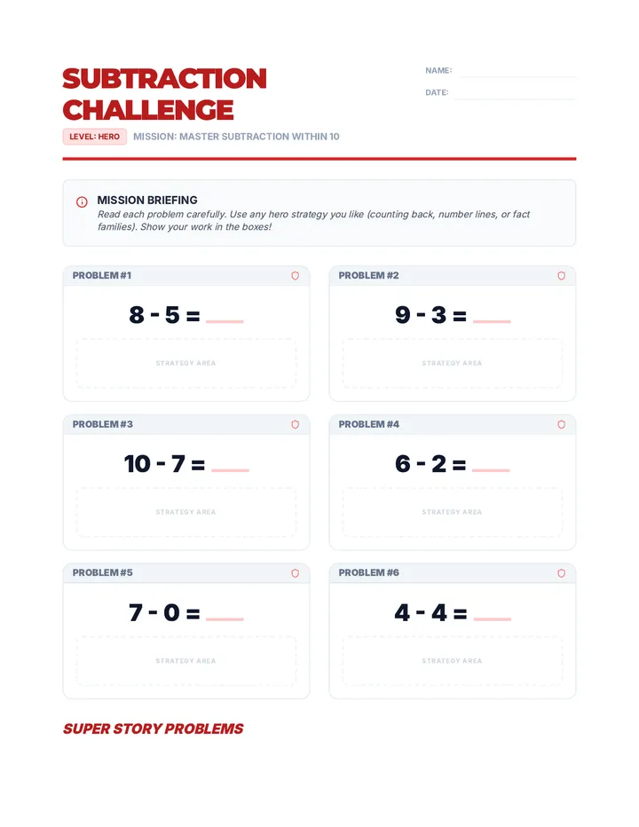 Subtraction Challenge Worksheet