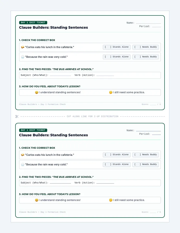 Clause Builders Exit Tickets