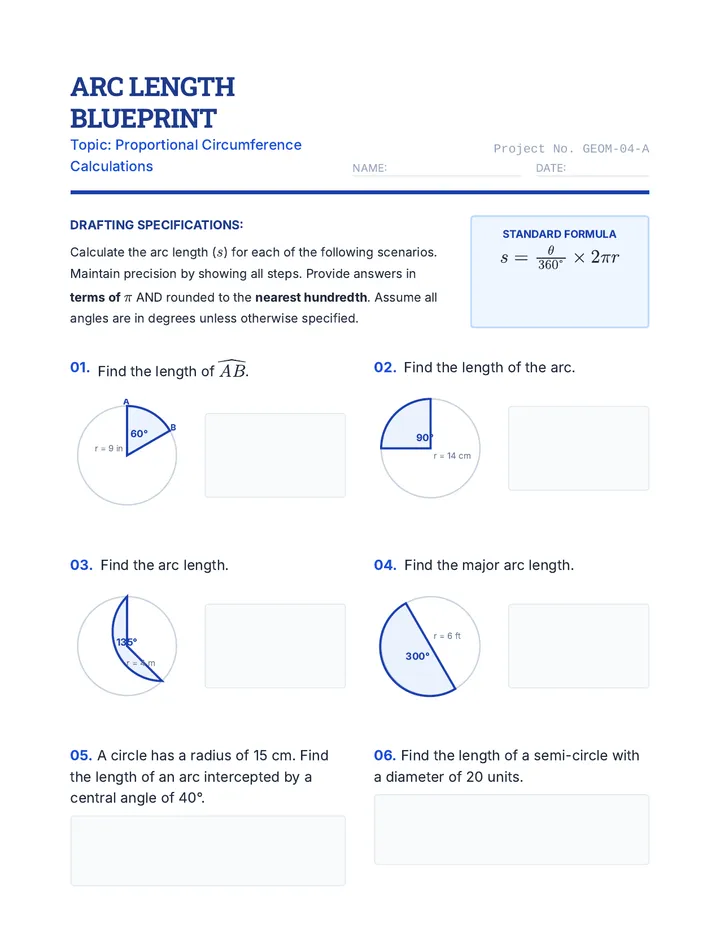 Arc Length Blueprint Worksheet