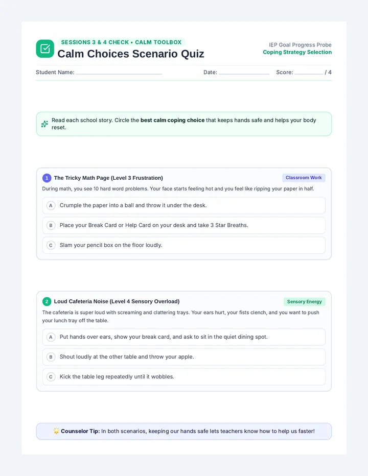 Calm Choices Scenario Quiz