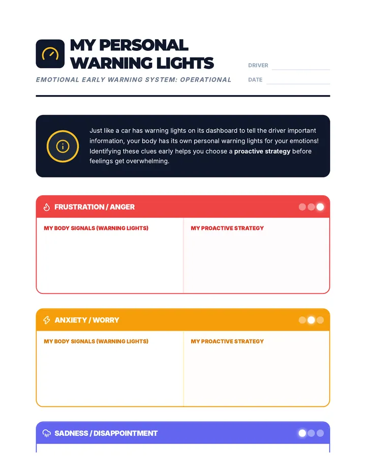 My Personal Warning Lights Worksheet