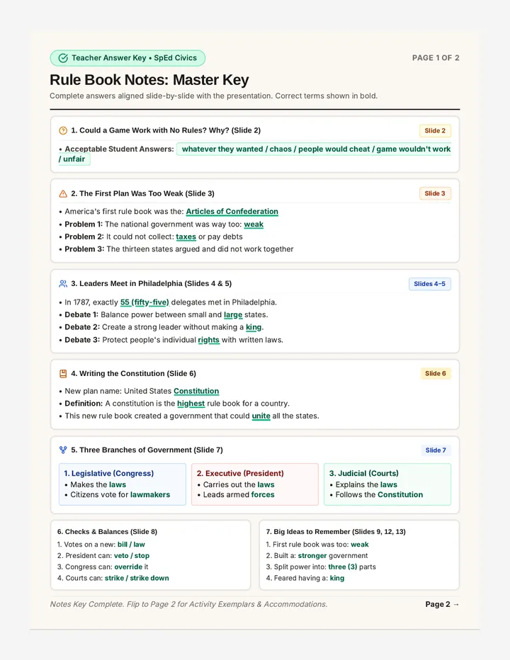 Rule Book Answer Key