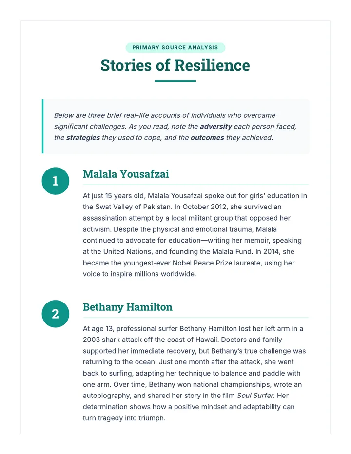 Stories of Resilience Reading