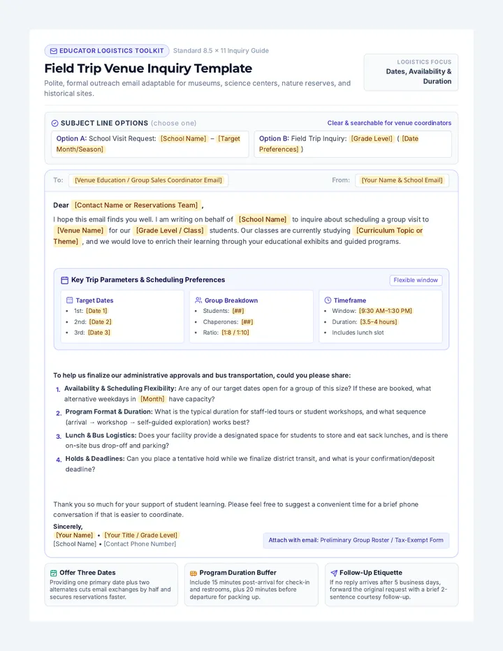 Venue Booking Email Template