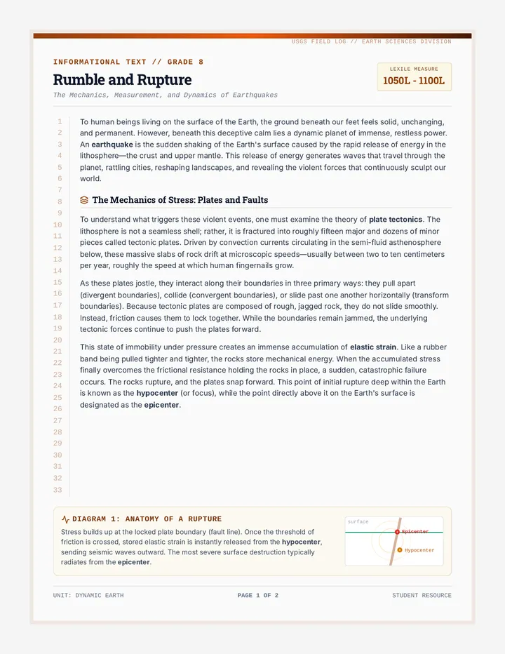 Rumble and Rupture Reading Passage