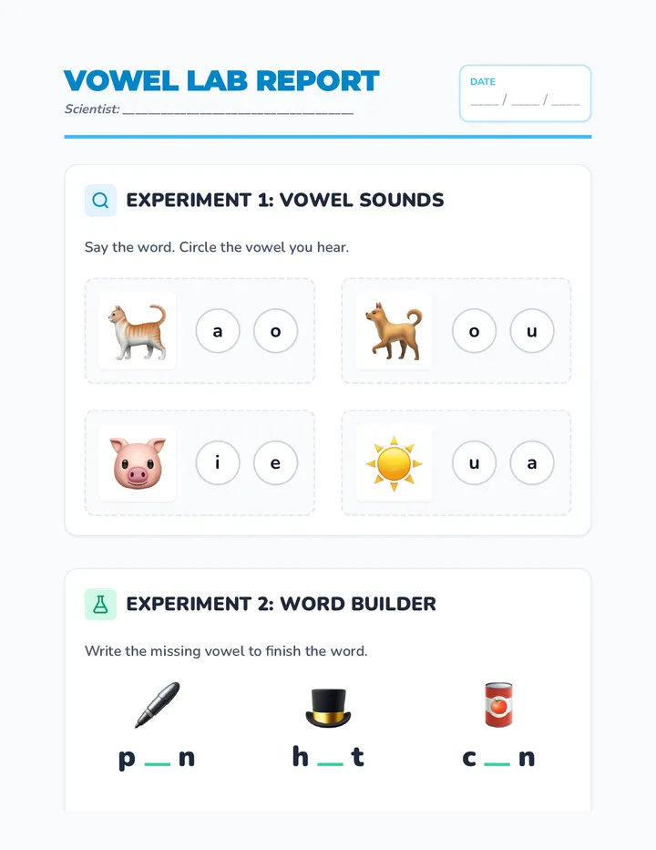 Vowel Lab Worksheet