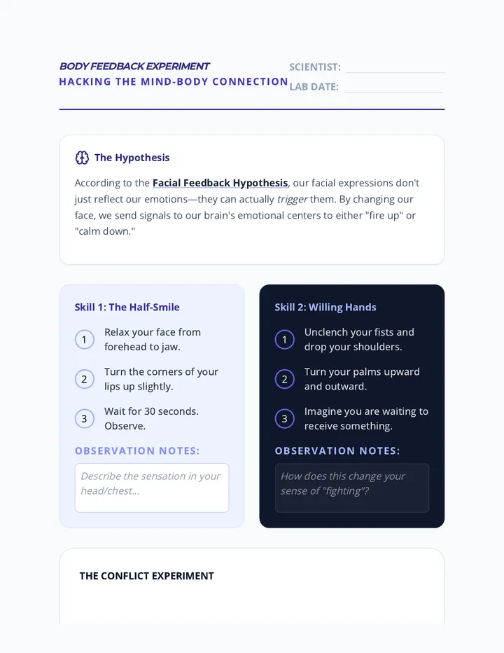 Body Feedback Experiment Worksheet Pupil Sheet