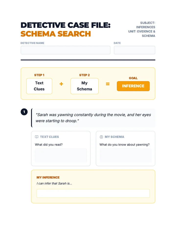 Schema Connection Worksheet