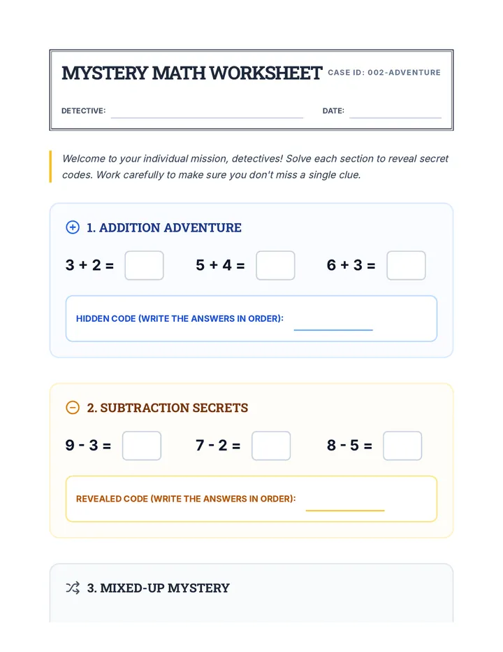 Mystery Math Worksheet