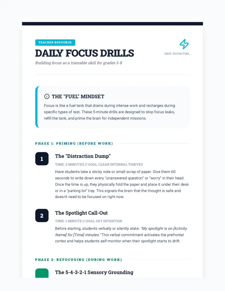 Daily Focus Drills Teacher Guide