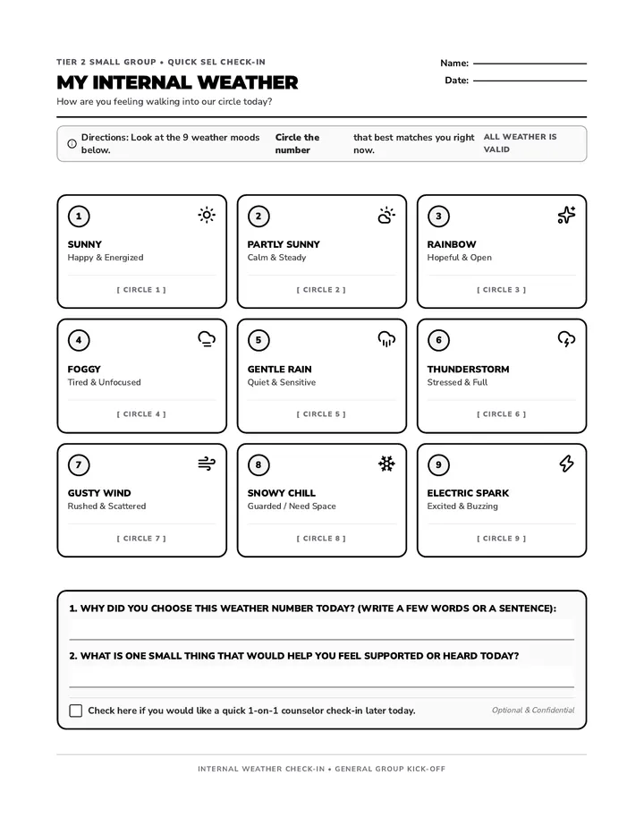 Feelings Checkin Worksheet