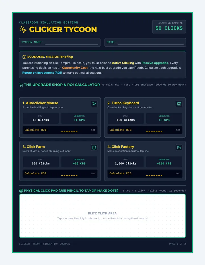 Clicker Tycoon Ledger Worksheet