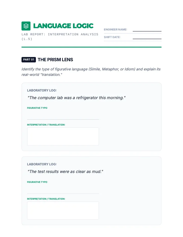 Language Logic Worksheet