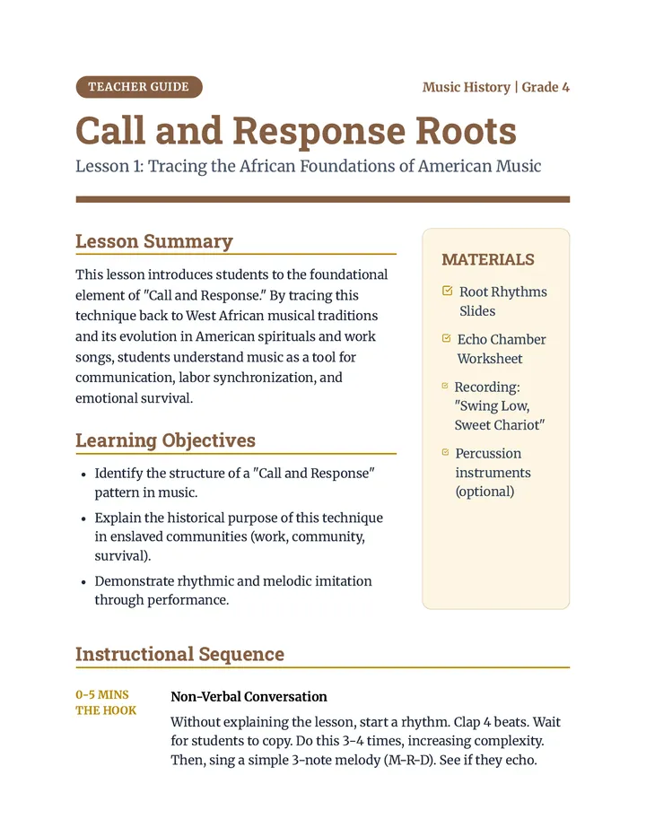 Call and Response Teacher Guide
