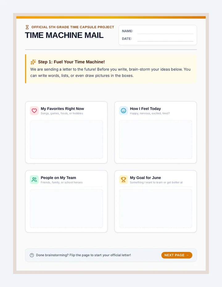 Time Machine Mail Worksheet