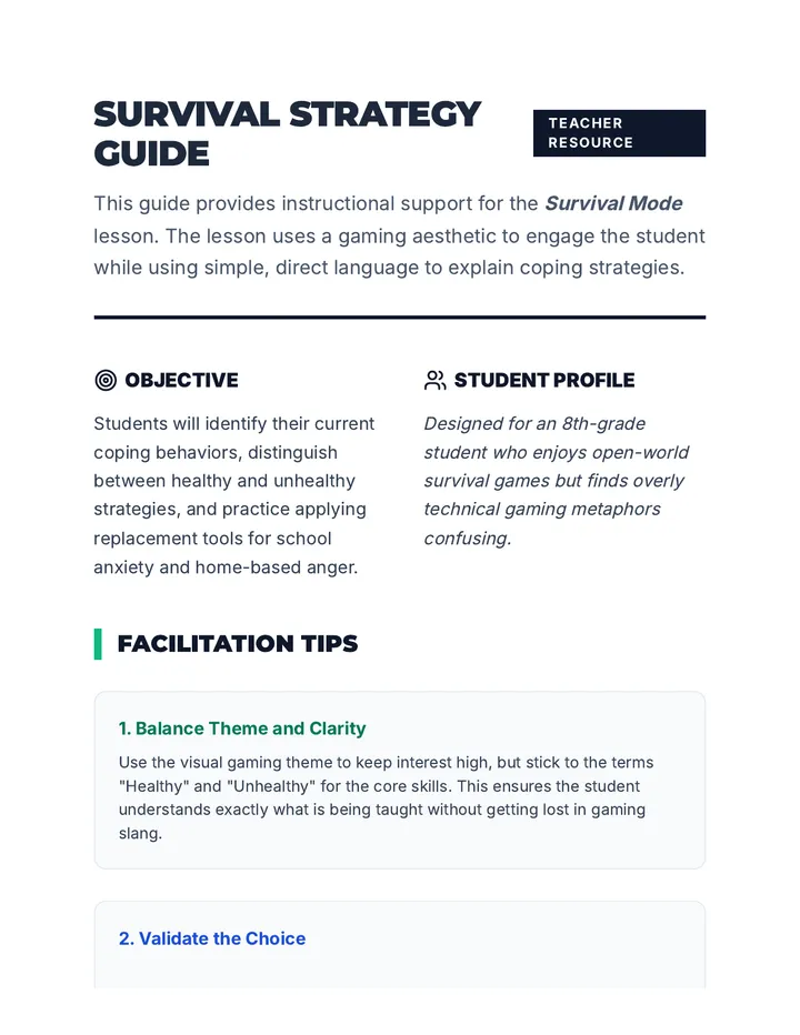 Survival Strategy Teacher Guide