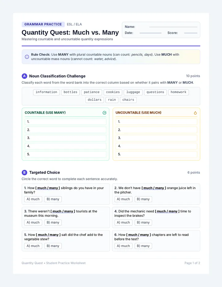 Quantity Quest Worksheet