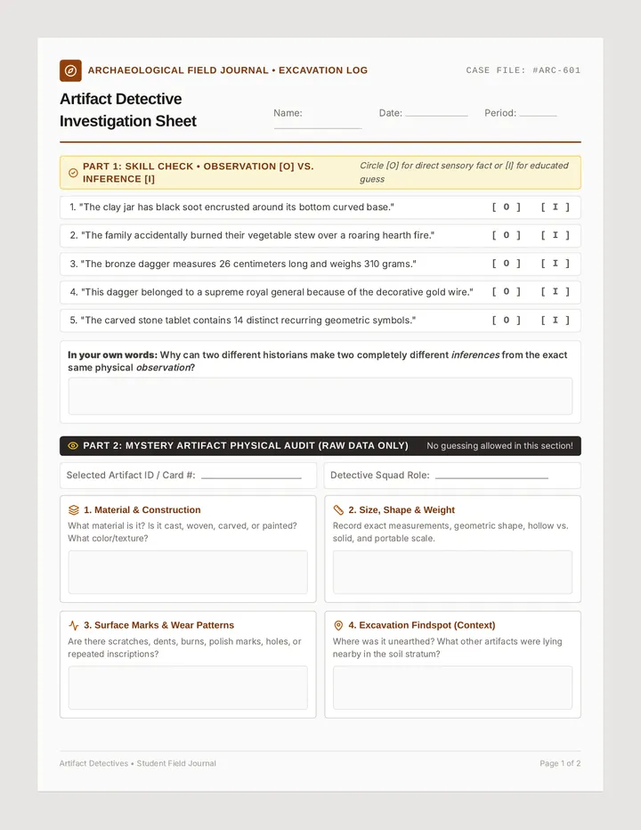 Mystery Artifact Worksheet