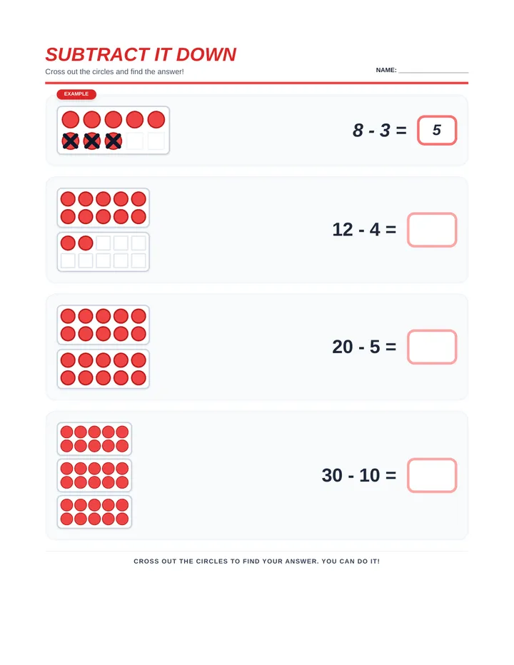 Subtract It Down Worksheet