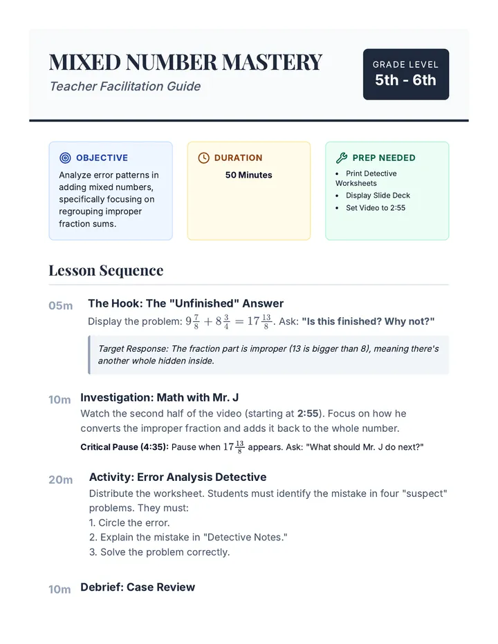 Mixed Number Mastery Teacher Guide