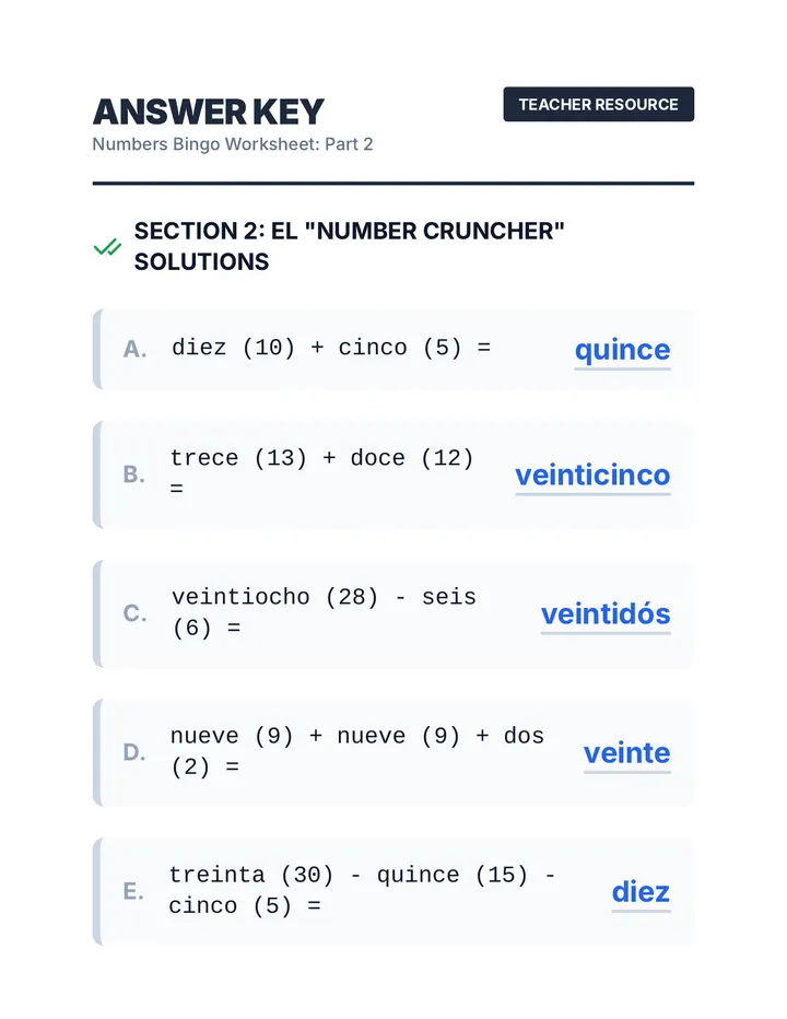 Numbers Math Key