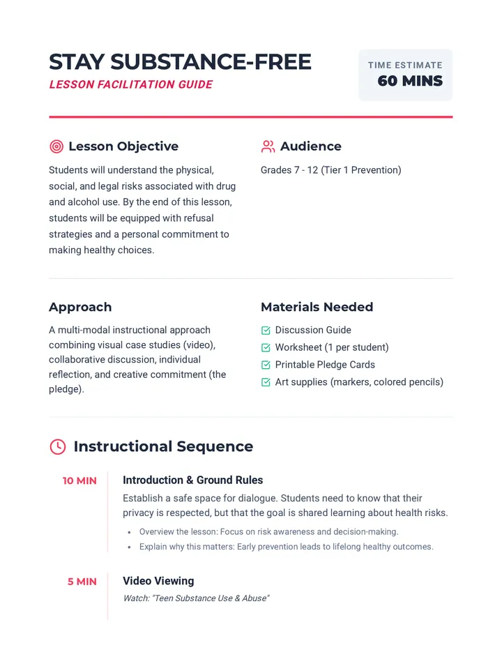 Stay Substance Free Lesson Plan