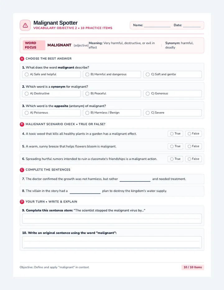 Malignant Spotter Worksheet
