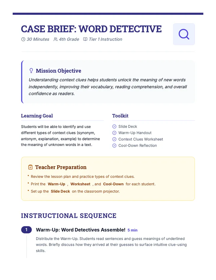 Word Detective Lesson Plan Guide