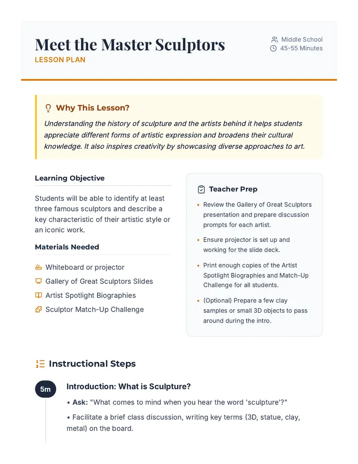 Master Sculptors Lesson Plan