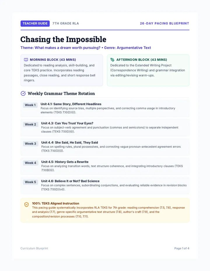 Impossible Pacing Guide