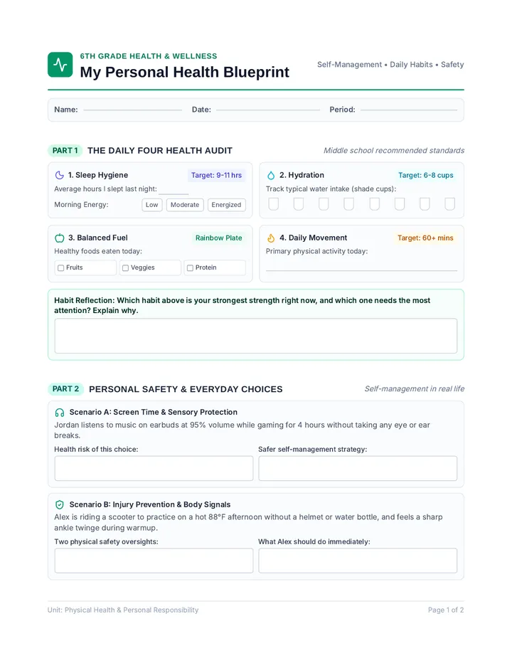 Health Blueprint Worksheet