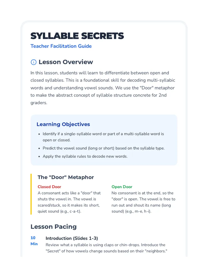 Syllable Secrets Teacher Guide