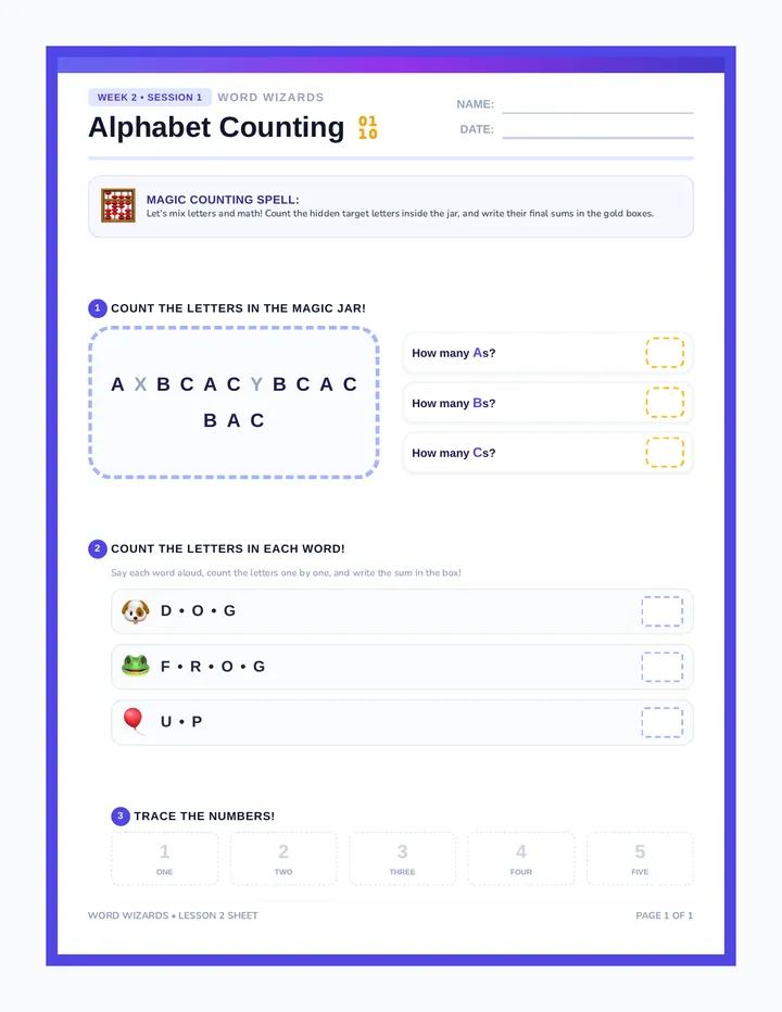 Alphabet Counting Worksheet