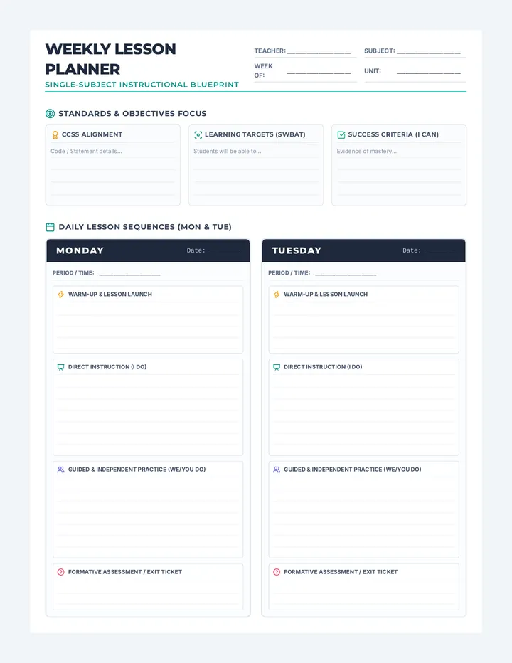 Weekly Lesson Plan Template