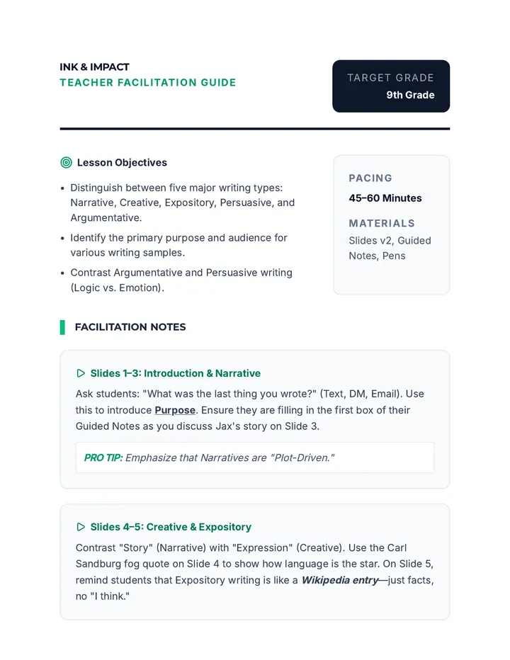 Ink and Impact Teacher Guide