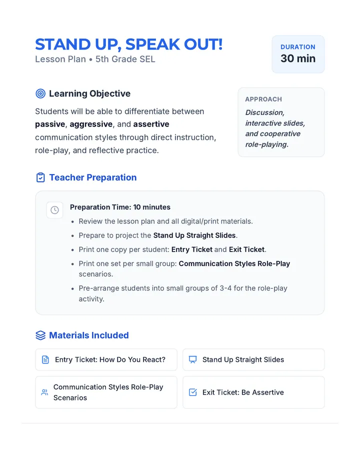 Stand Up Speak Out Lesson Plan
