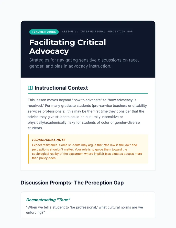 Critical Advocacy Teacher Notes
