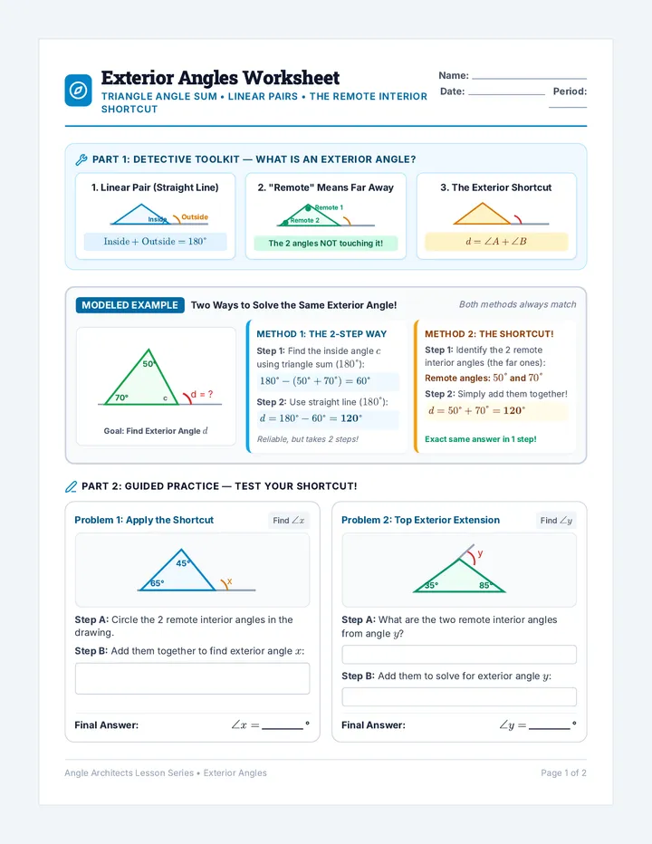 Exterior Angles Worksheet
