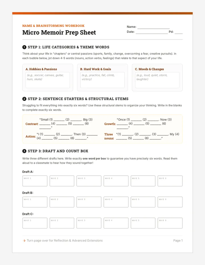 Micro Memoirs Prep Sheet