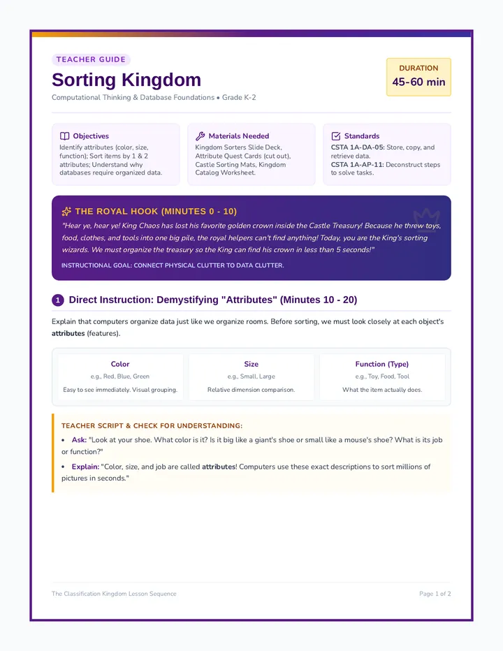 Sorting Kingdom Teacher Guide