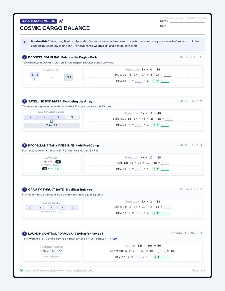 Cosmic Cargo Worksheet