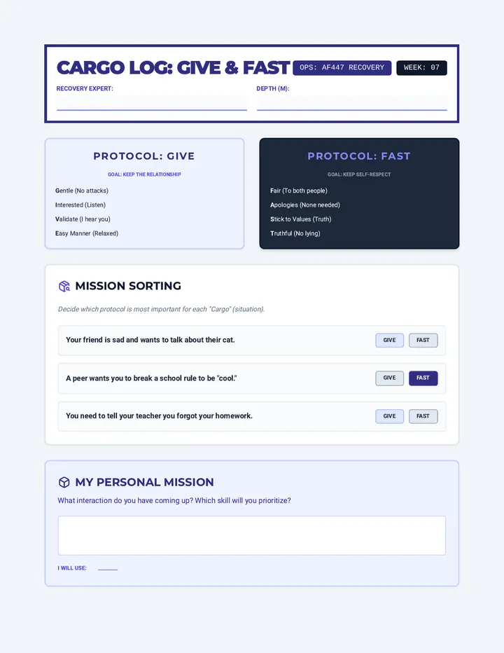 Diplomatic Cargo GIVE and FAST Worksheet