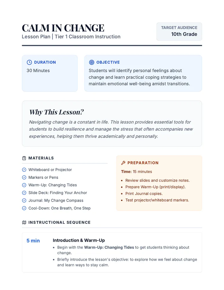 Calm in Change Lesson Plan