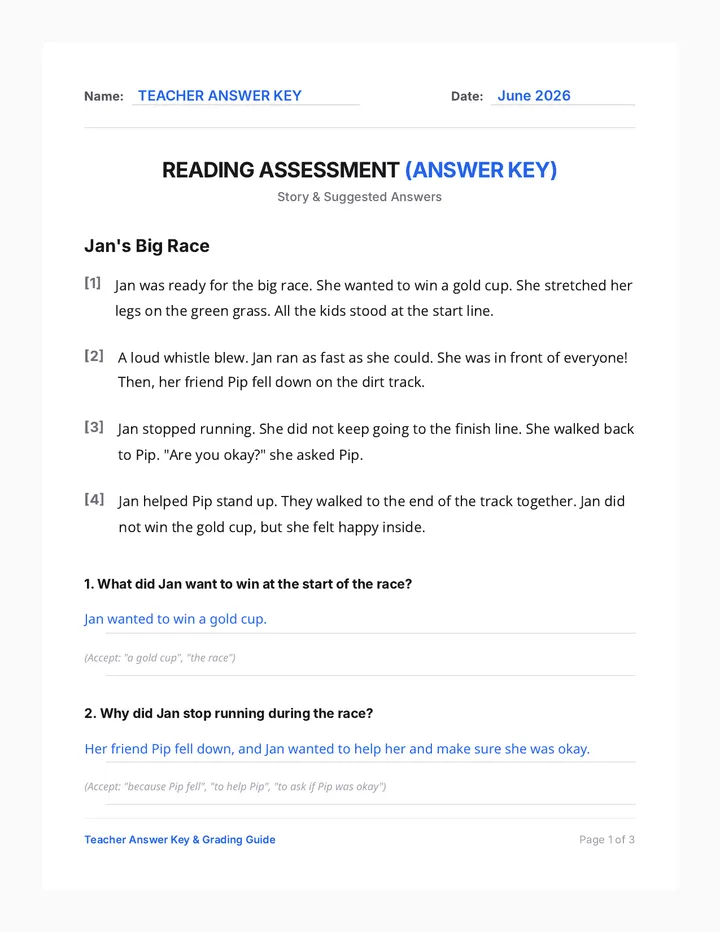 Jan Big Race Answer Key