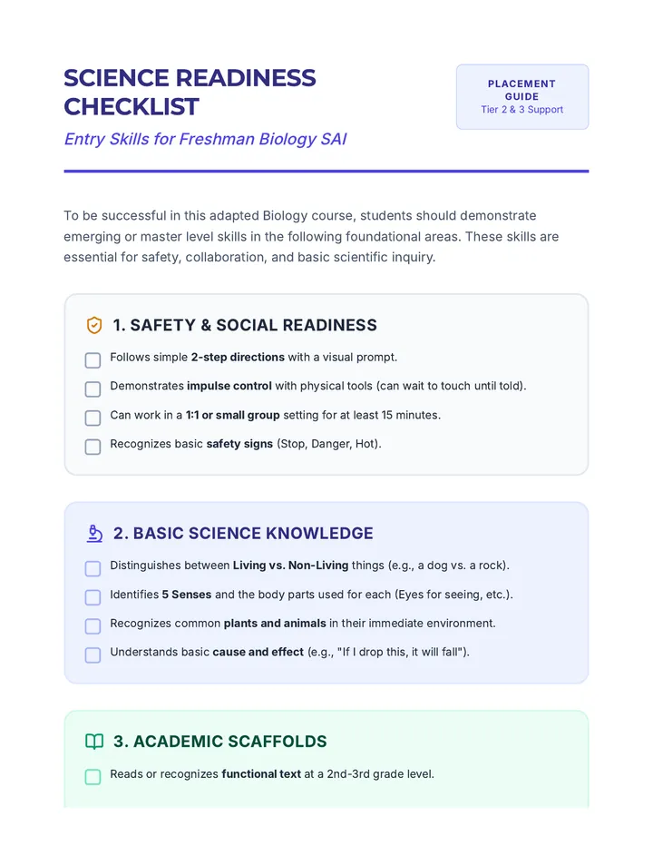 Science Readiness Checklist