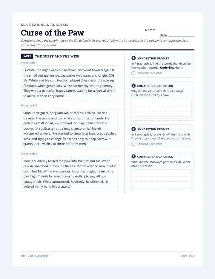 Curse of the Paw Handout