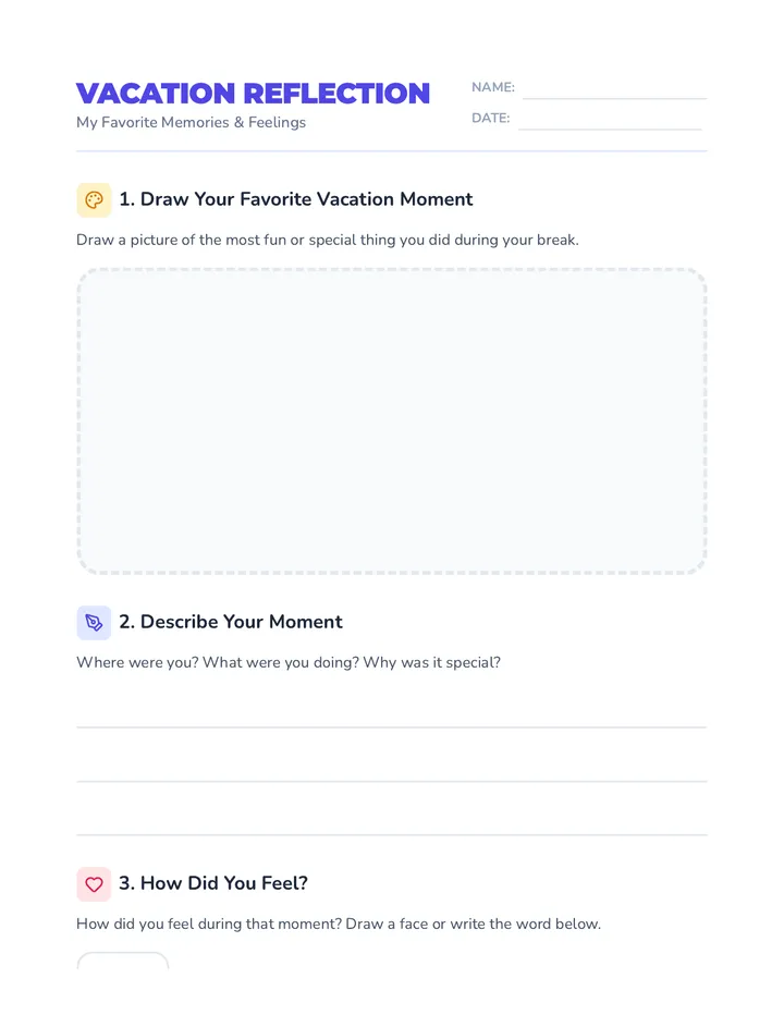 Vacation Reflection Worksheet