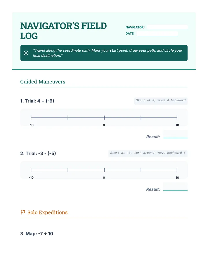 Interactive Number Line Worksheet